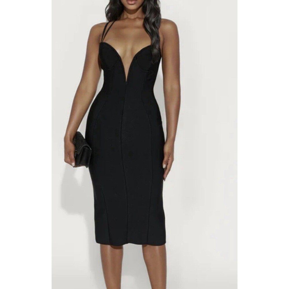 NWT FASHION NOVA Black Bandage Midi Dress Sz M